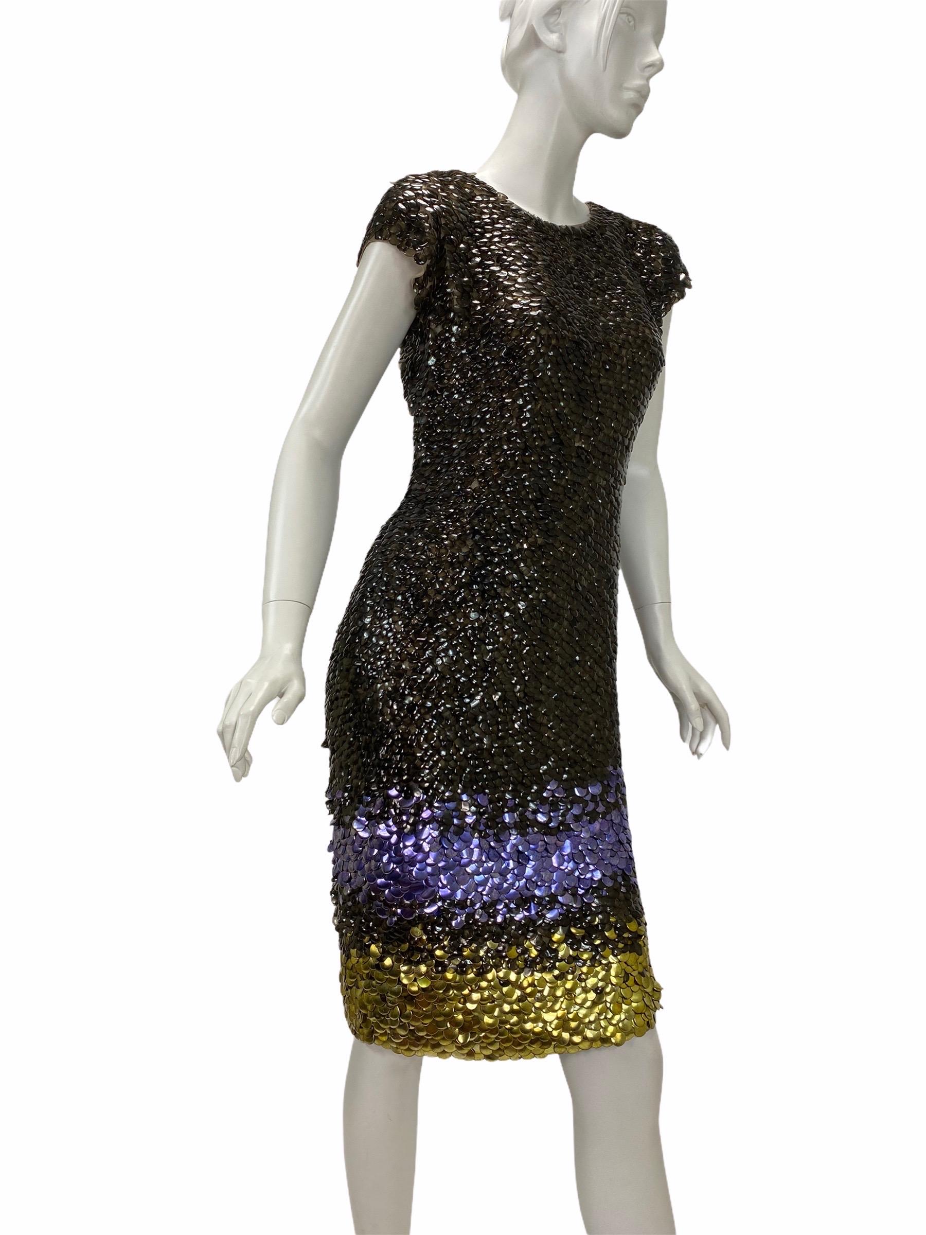 Black New Oscar de la Renta Sequin-Sprayed Silk Cocktail Dress US 6 For Sale