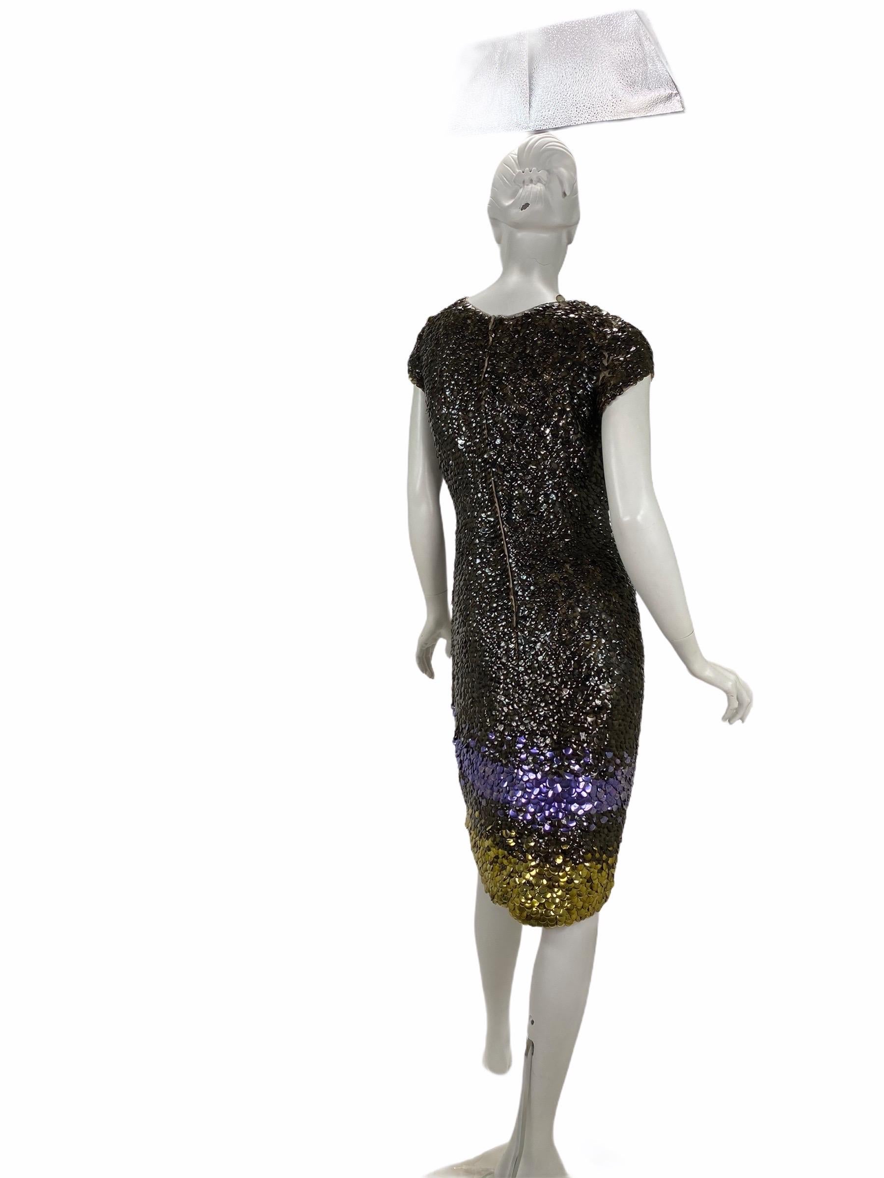 New Oscar de la Renta Sequin-Sprayed Silk Cocktail Dress US 6 For Sale 1