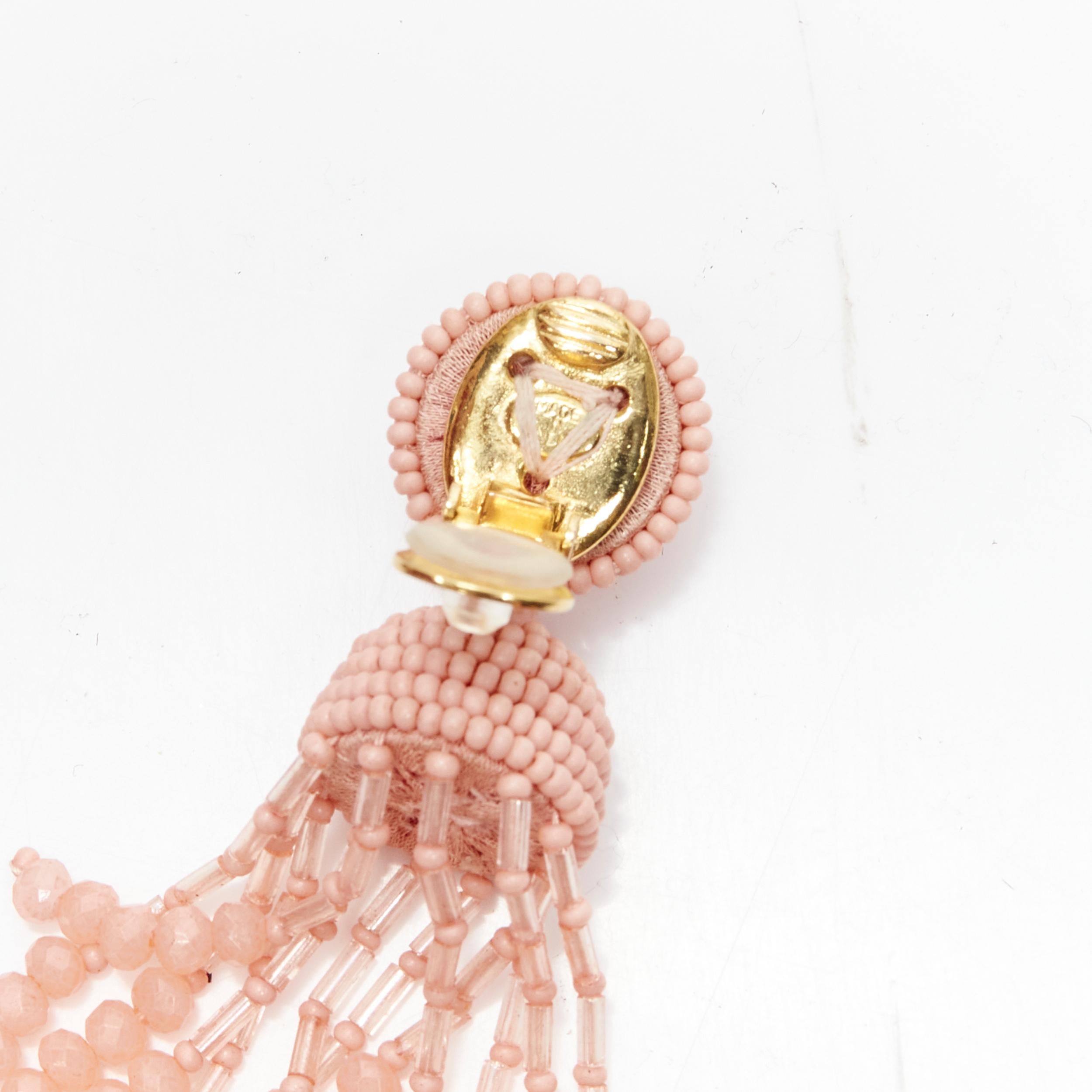 new OSCAR DE LA RENTA Signature pink bead embellished tassel clip on earrings For Sale 2