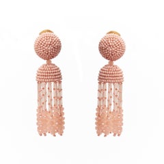 new OSCAR DE LA RENTA Signature pink bead embellished tassel clip on earrings