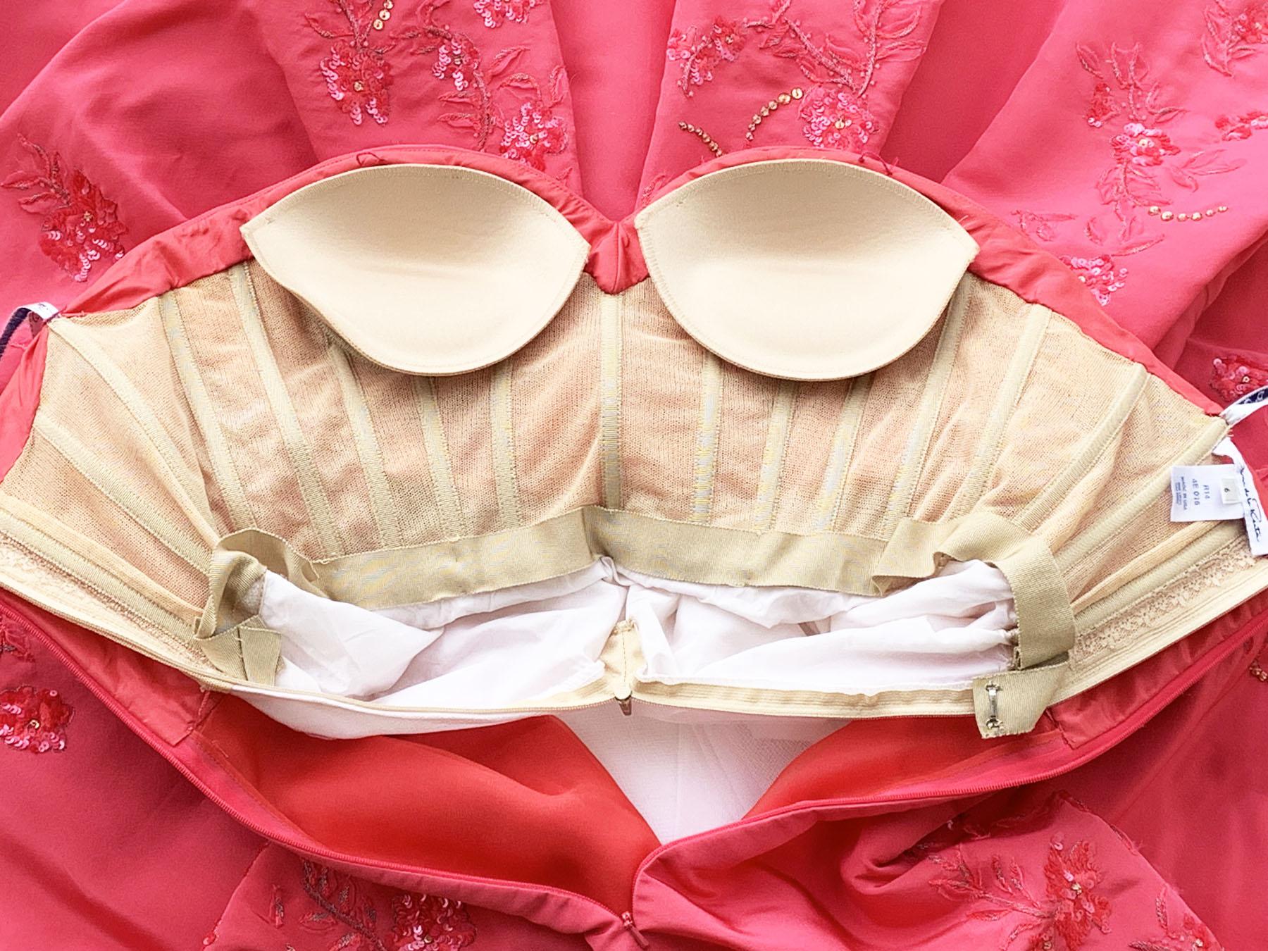 Nuevo Oscar De La Renta Vestido rosa de tafetán de seda adornado US 6 en venta 9