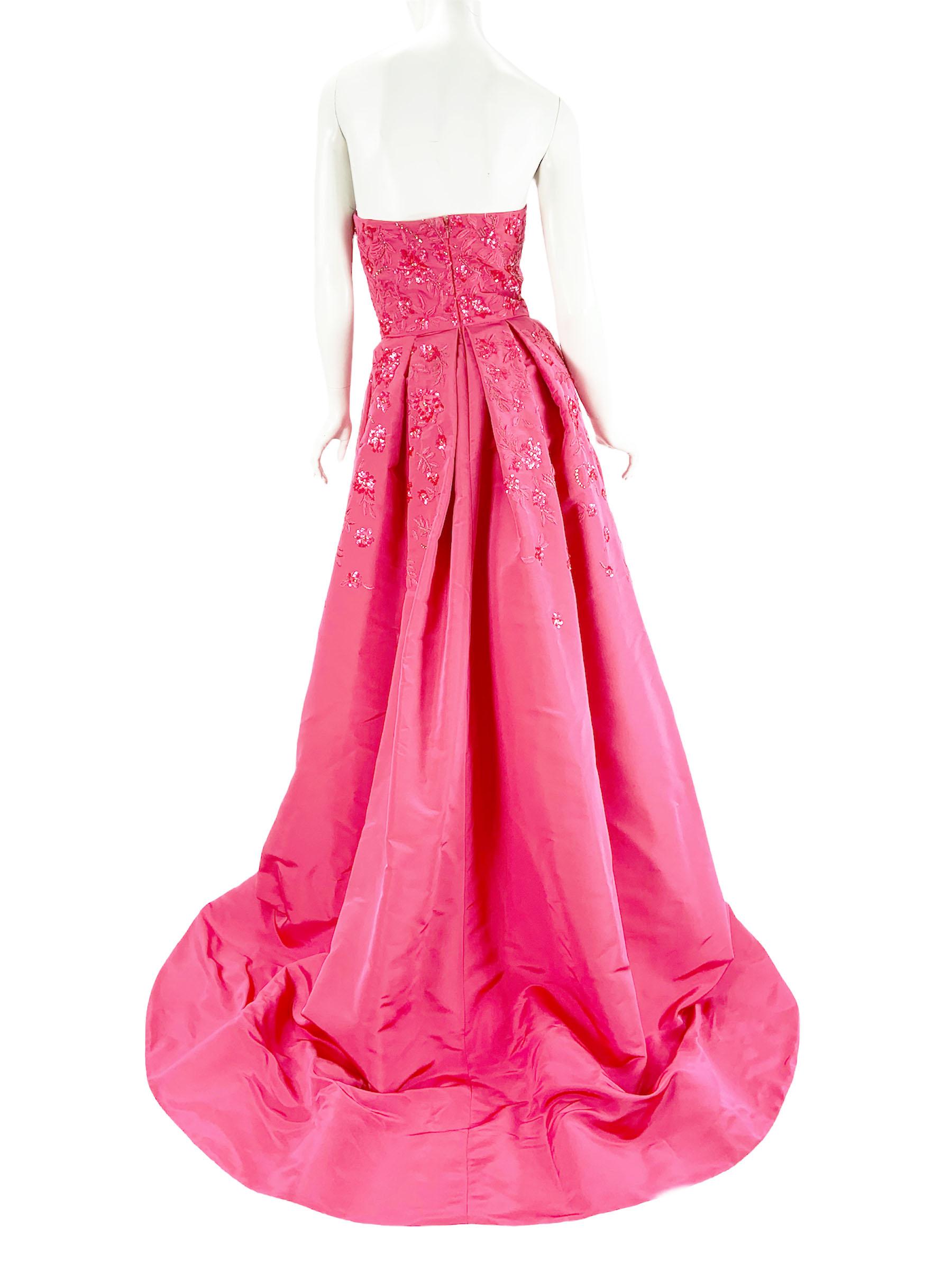 Nuevo Oscar De La Renta Vestido rosa de tafetán de seda adornado US 6 Rosa en venta