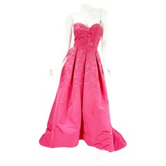New Oscar De La Renta Silk Taffeta Embellished Pink Dress Gown US 6