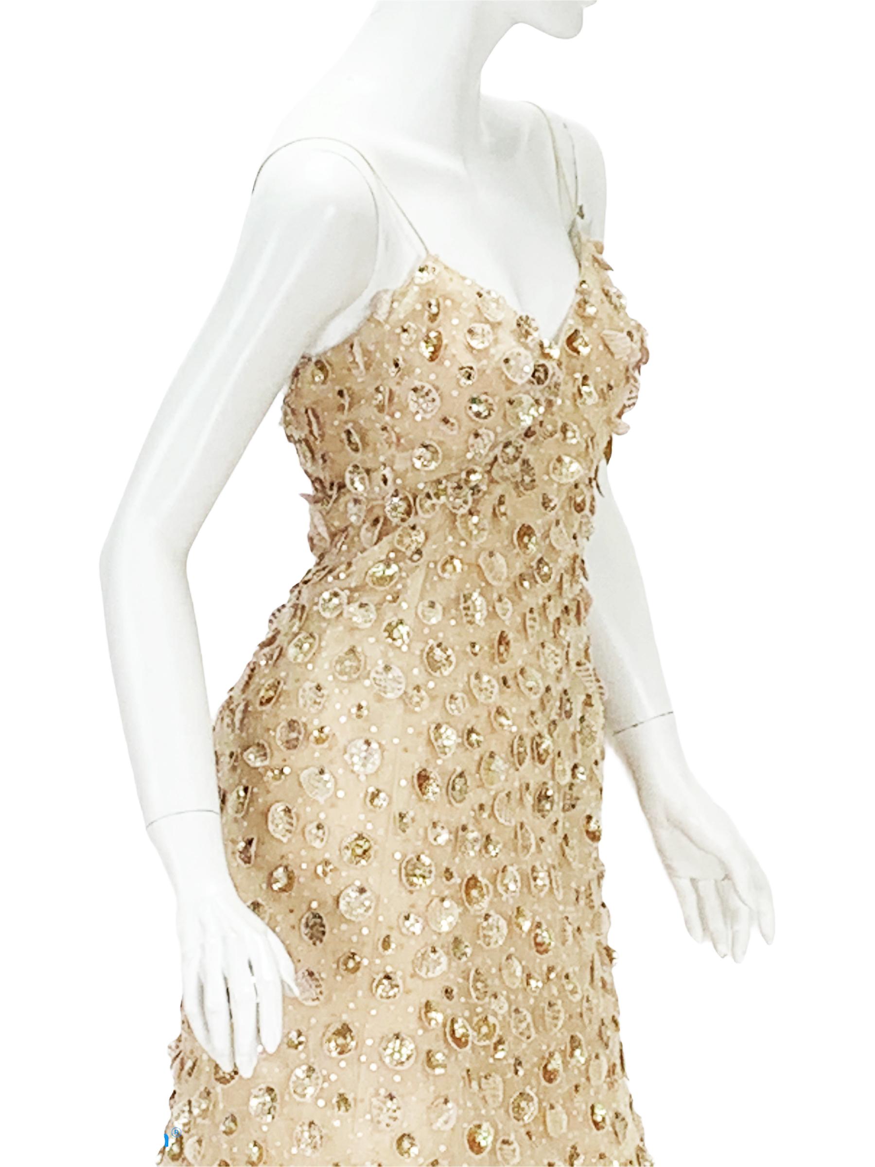 Women's New Oscar de la Renta SS 2006 Runway Red Carpet Nude Sequin Embellished Gown 6