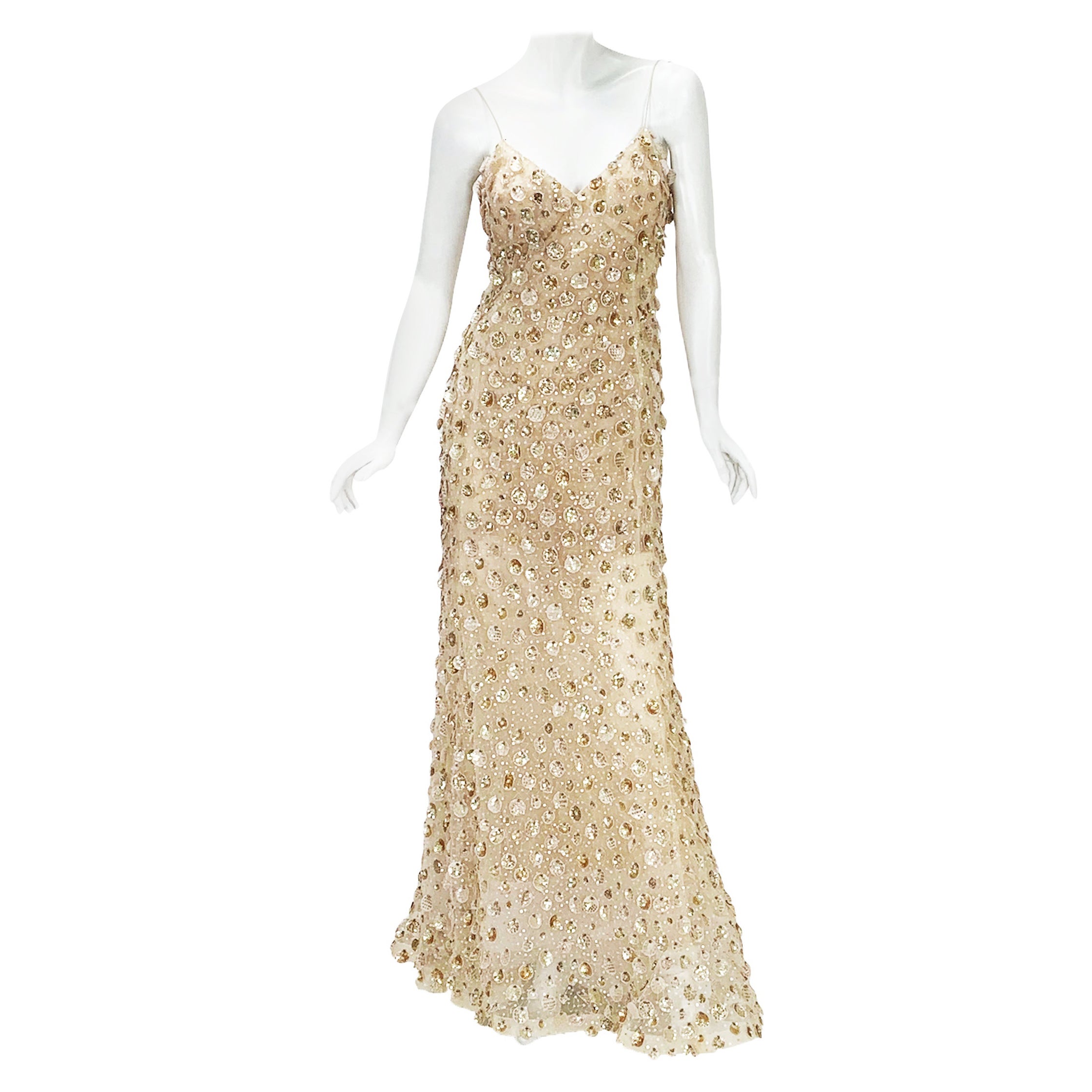 New Oscar de la Renta SS 2006 Runway Red Carpet Nude Sequin Embellished Gown 8