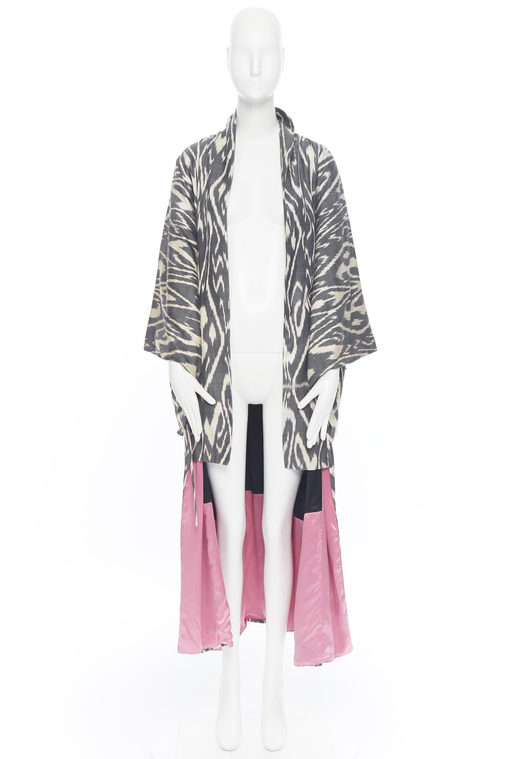 Gray new OSCAR DE LA RENTA SS19 Runway brown black leopard pink silk lined kimono L