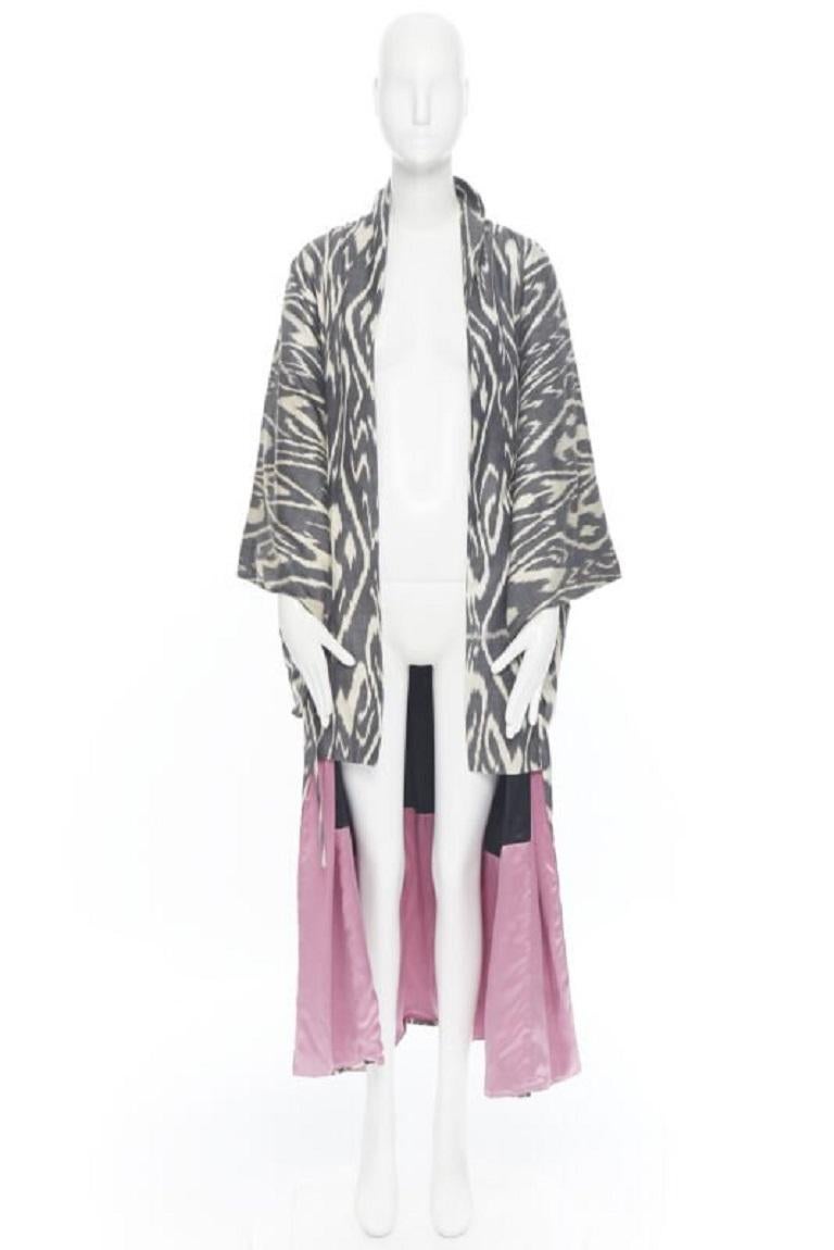 Women's new OSCAR DE LA RENTA SS19 Runway brown black leopard pink silk lined kimono L For Sale