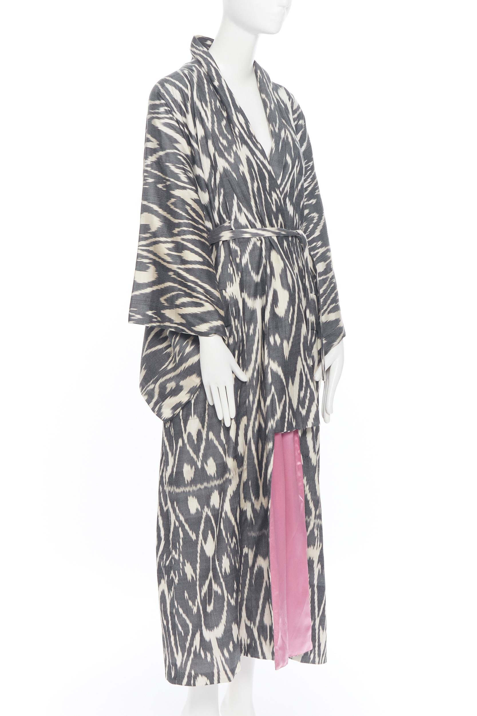 Women's new OSCAR DE LA RENTA SS19 Runway brown black leopard pink silk lined kimono L