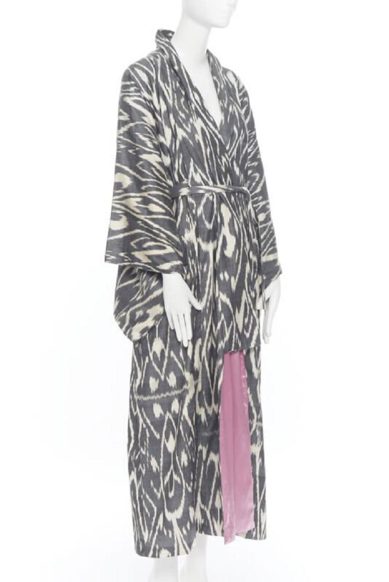 new OSCAR DE LA RENTA SS19 Runway brown black leopard pink silk lined kimono L For Sale 1