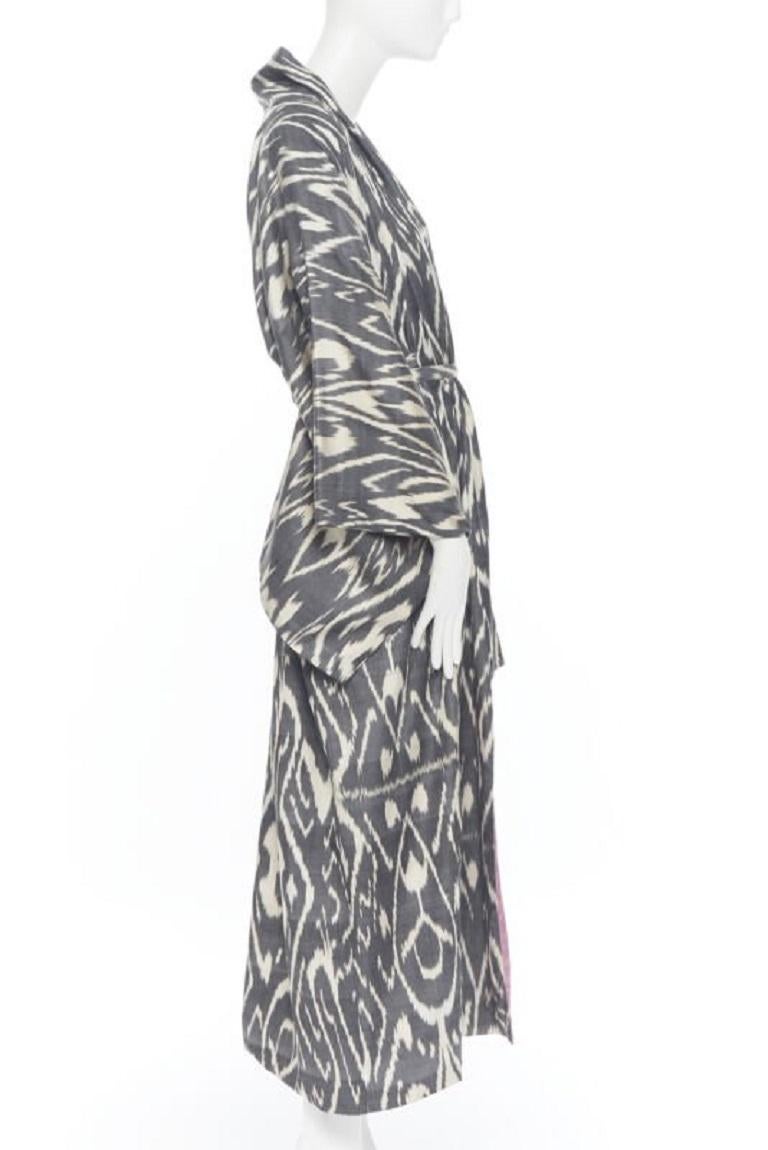 new OSCAR DE LA RENTA SS19 Runway brown black leopard pink silk lined kimono L For Sale 2