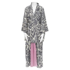 new OSCAR DE LA RENTA SS19 Runway brown black leopard pink silk lined kimono L