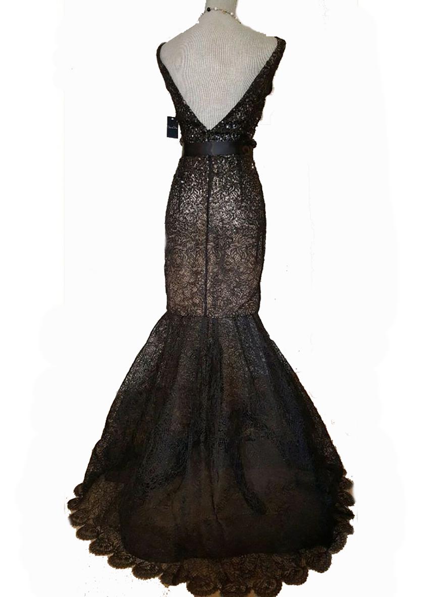 Neu OSCAR DE LA RENTA STUNNING SCHWARZES ACE SEQUIN SEIDENKLEID US S (Schwarz)