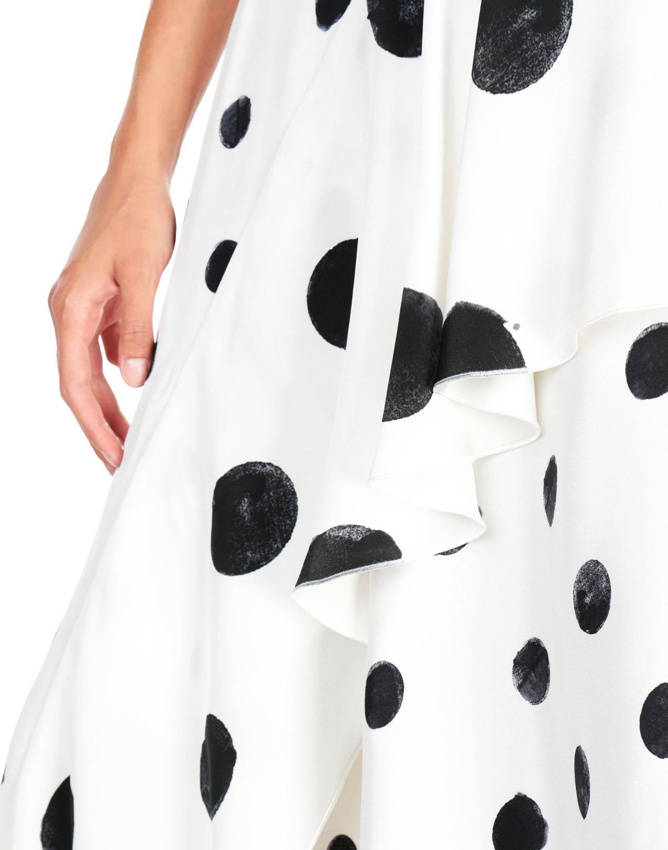 New Oscar De La Renta White Polka Dot Silk Crepe Tiered Skirt Dress Gown size 4 For Sale 3