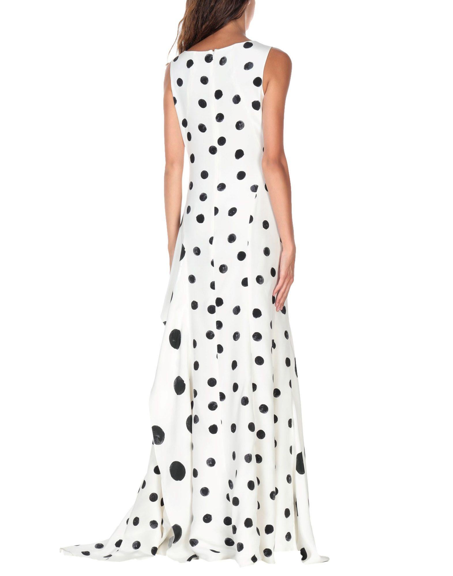 Gray New Oscar De La Renta White Polka Dot Silk Crepe Tiered Skirt Dress Gown size 4 For Sale