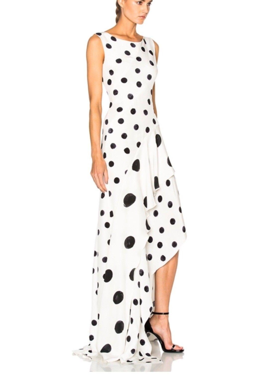 New Oscar De La Renta White Polka Dot Silk Crepe Tiered Skirt Dress Gown size 4 For Sale 1