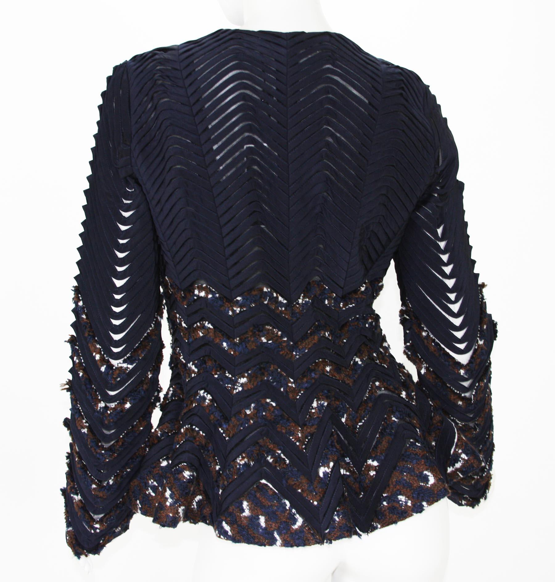 Nuovo Oscar De La Renta - Giacca Peplum con nastro trasparente blu navy US 6 In condizioni Nuovo in vendita a Montgomery, TX