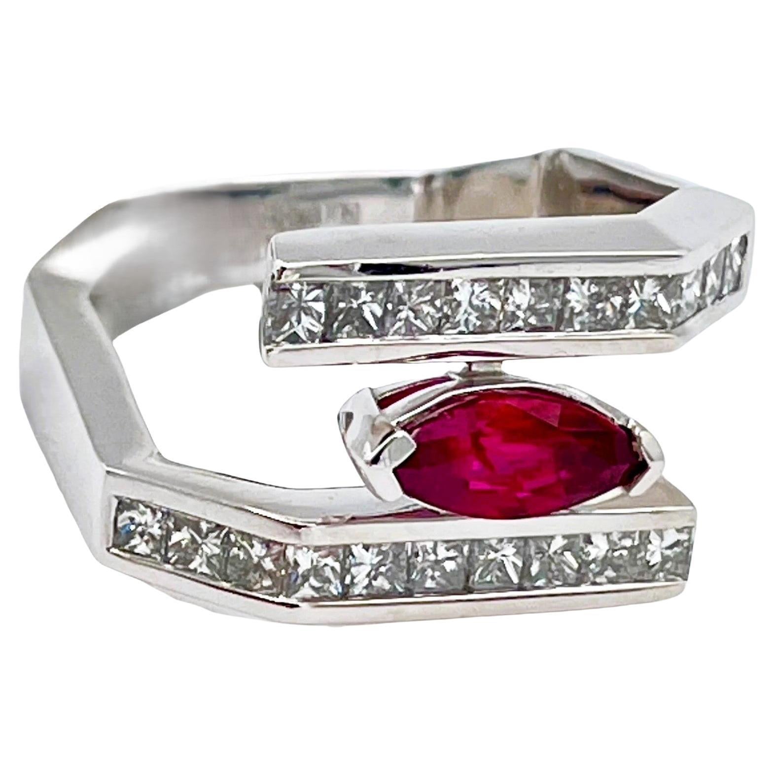 New Oscar Friedman Burma Ruby & .99 Carat Diamond Platinum Ring w Appraisal in vendita