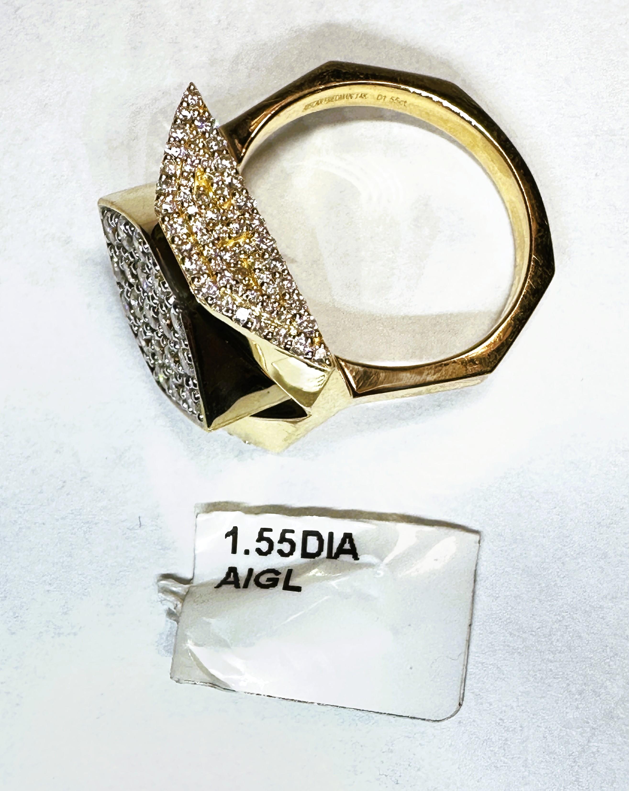 Taille brillant Oscar Friedman, bague neuve avec étiquette en or 14 carats et diamant 1,55 carat avec évaluation