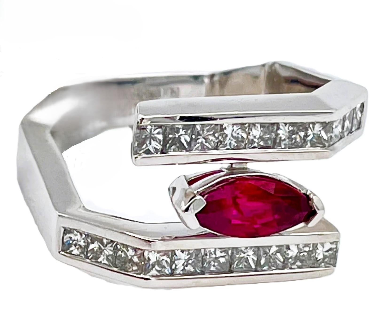 New Oscar Friedman wTags Burma Ruby & .99 Carat Diamond Platinum Ring w Appraisa In New Condition For Sale In Eagan, MN