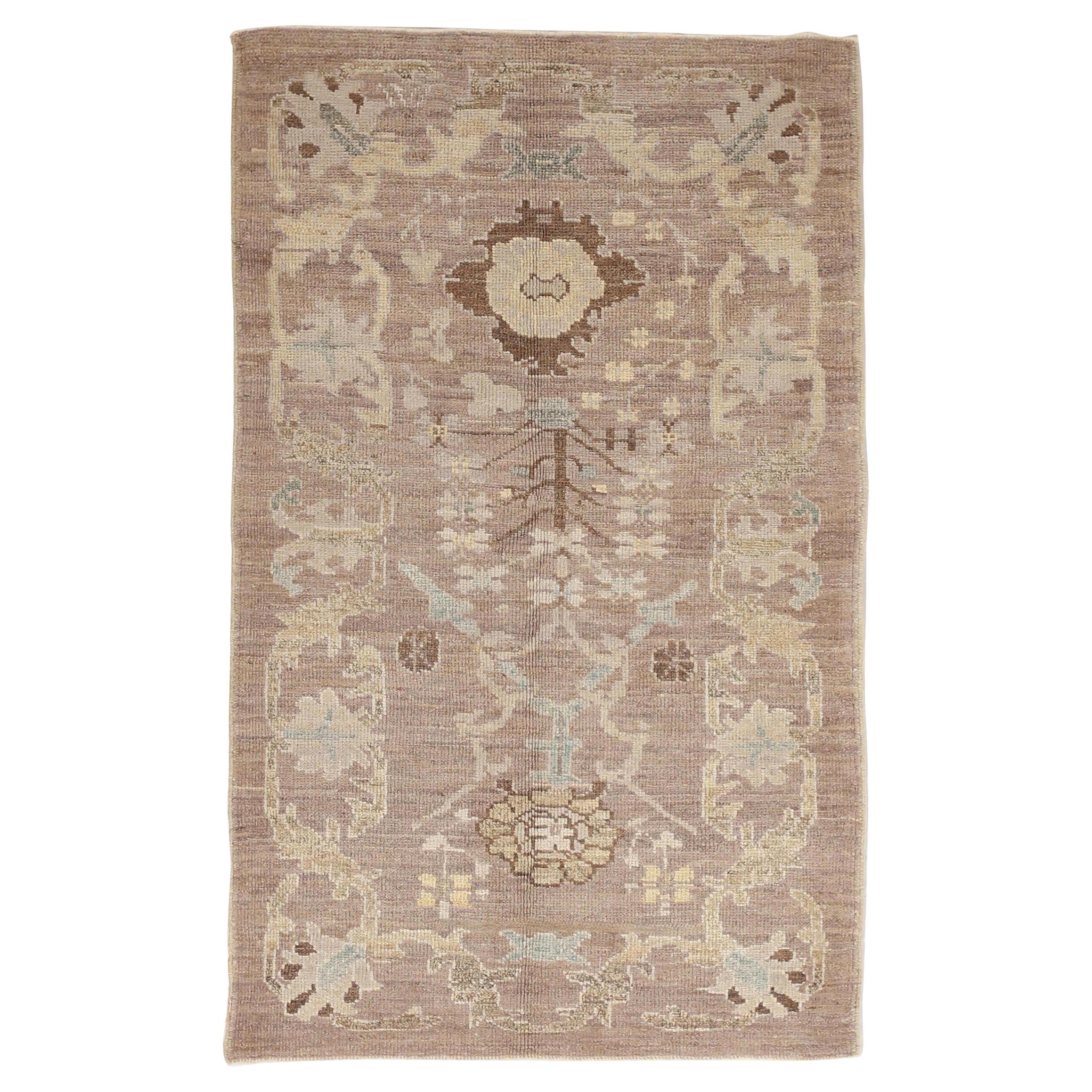 New Oushak Design Persian Rug with Blue and Beige Floral Details