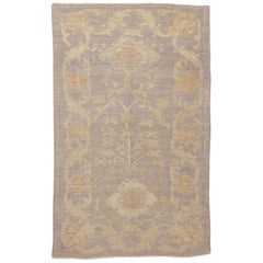 New Oushak Persian Rug with Floral Field in Muted Beige and Purple