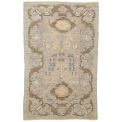 New Oushak Persian Rug with Flower Garden Field in Ivory, Beige and Brown