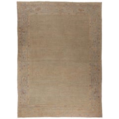 New Oushak Persian Rug with Open Field and Dainty Floral Border
