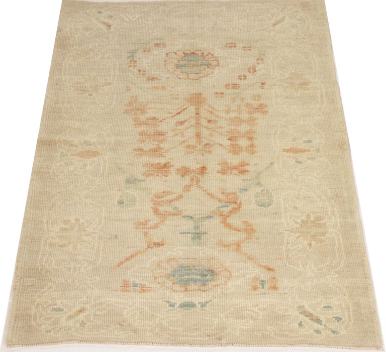 New Oushak Persian Rug with Rust and Ivory Floral Details For Sale at ...