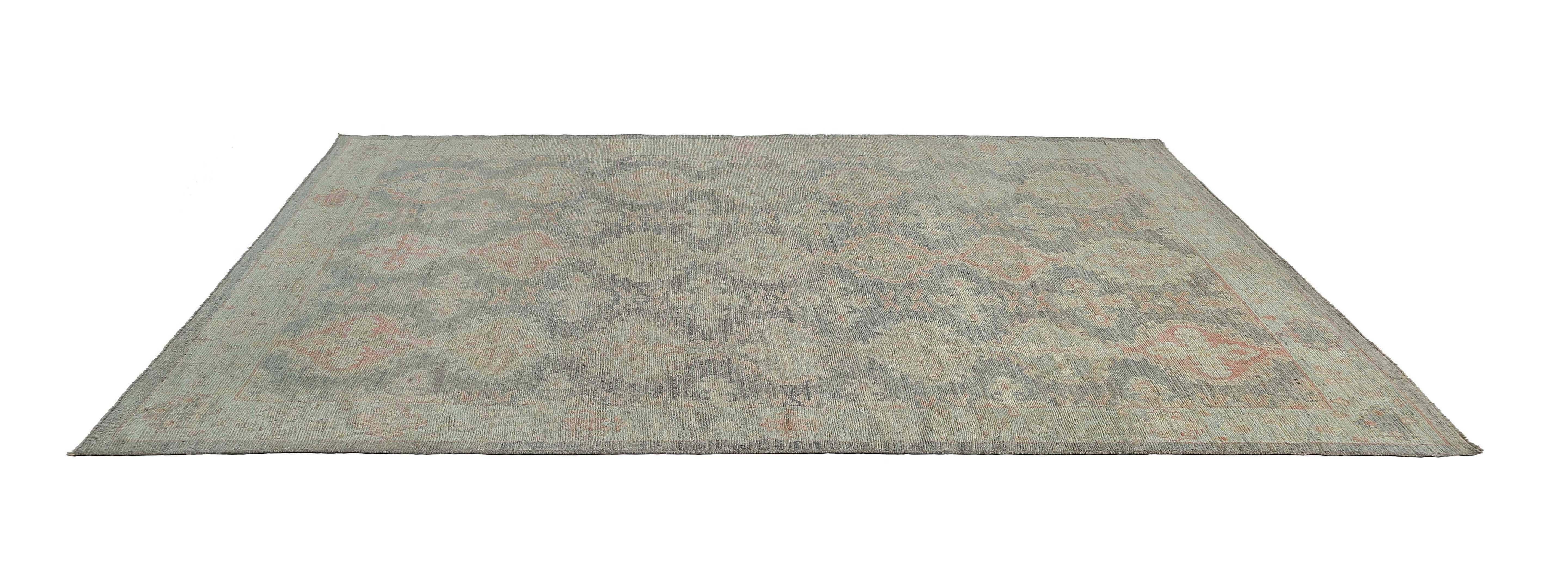 Alfombras de Afganistán Oushak Circa 1990 - Lana Gris Azul Claro Design - 95470 Tribal en venta