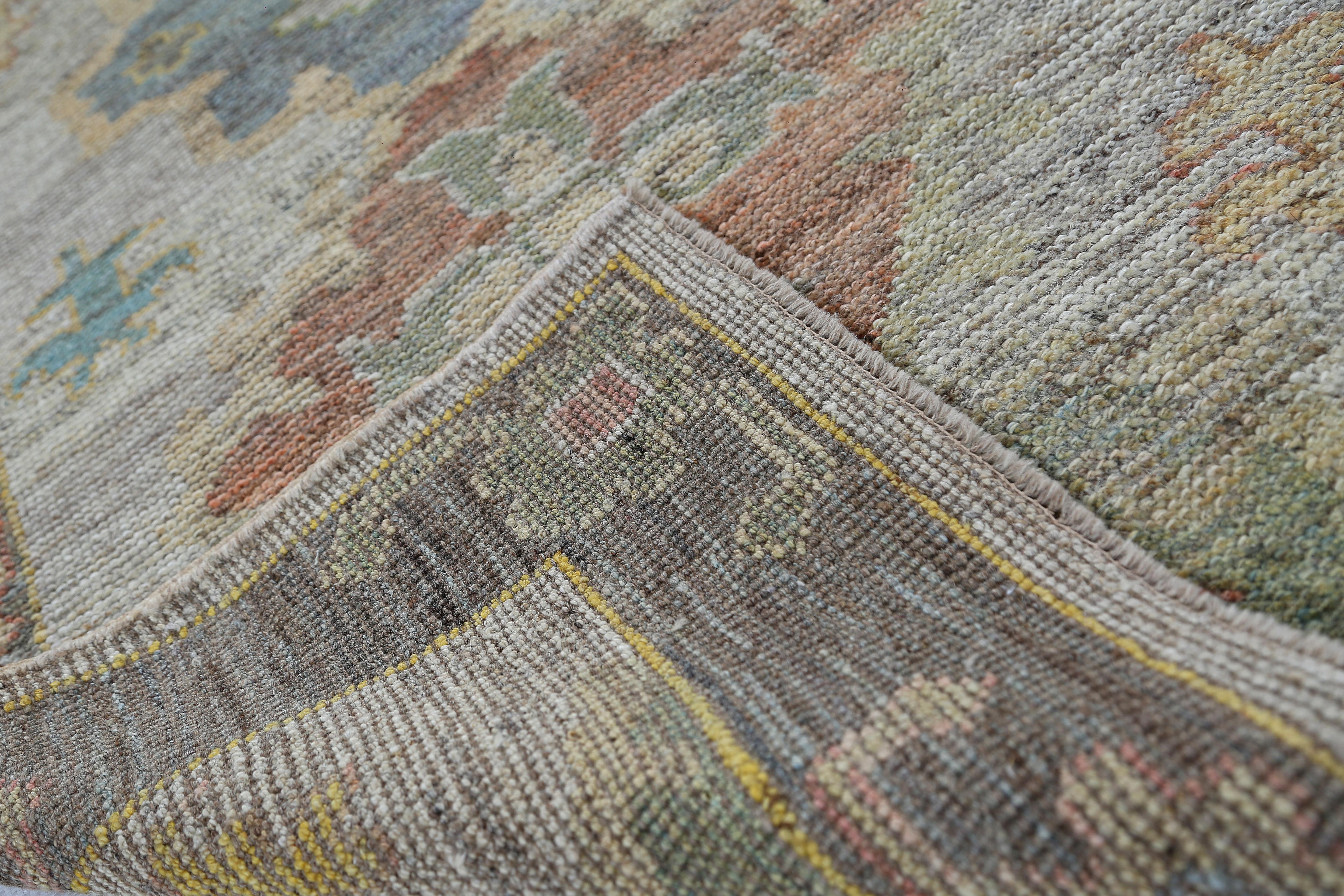 Contemporary New Oushak Runner with Colorful Tones For Sale