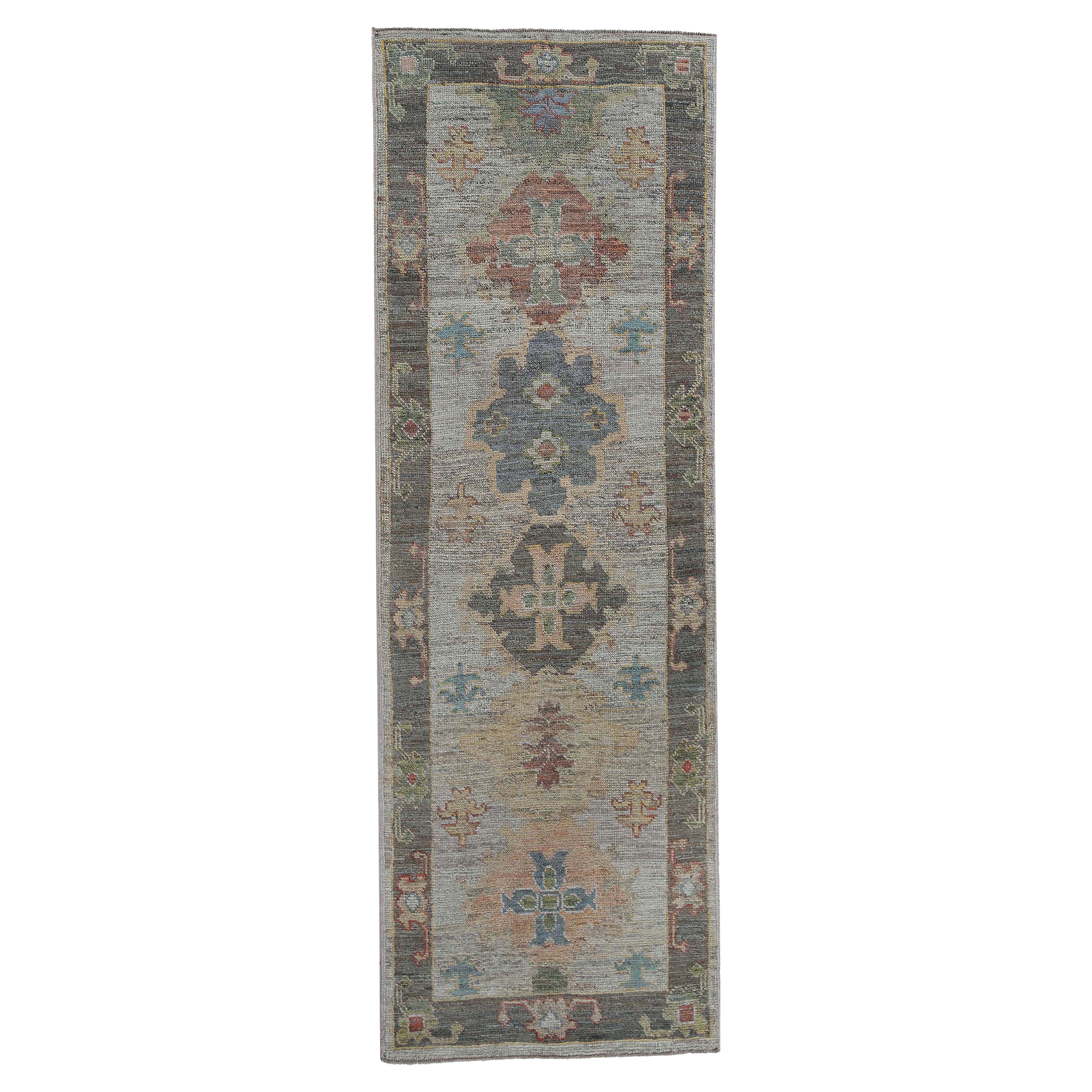New Oushak Runner with Colorful Tones