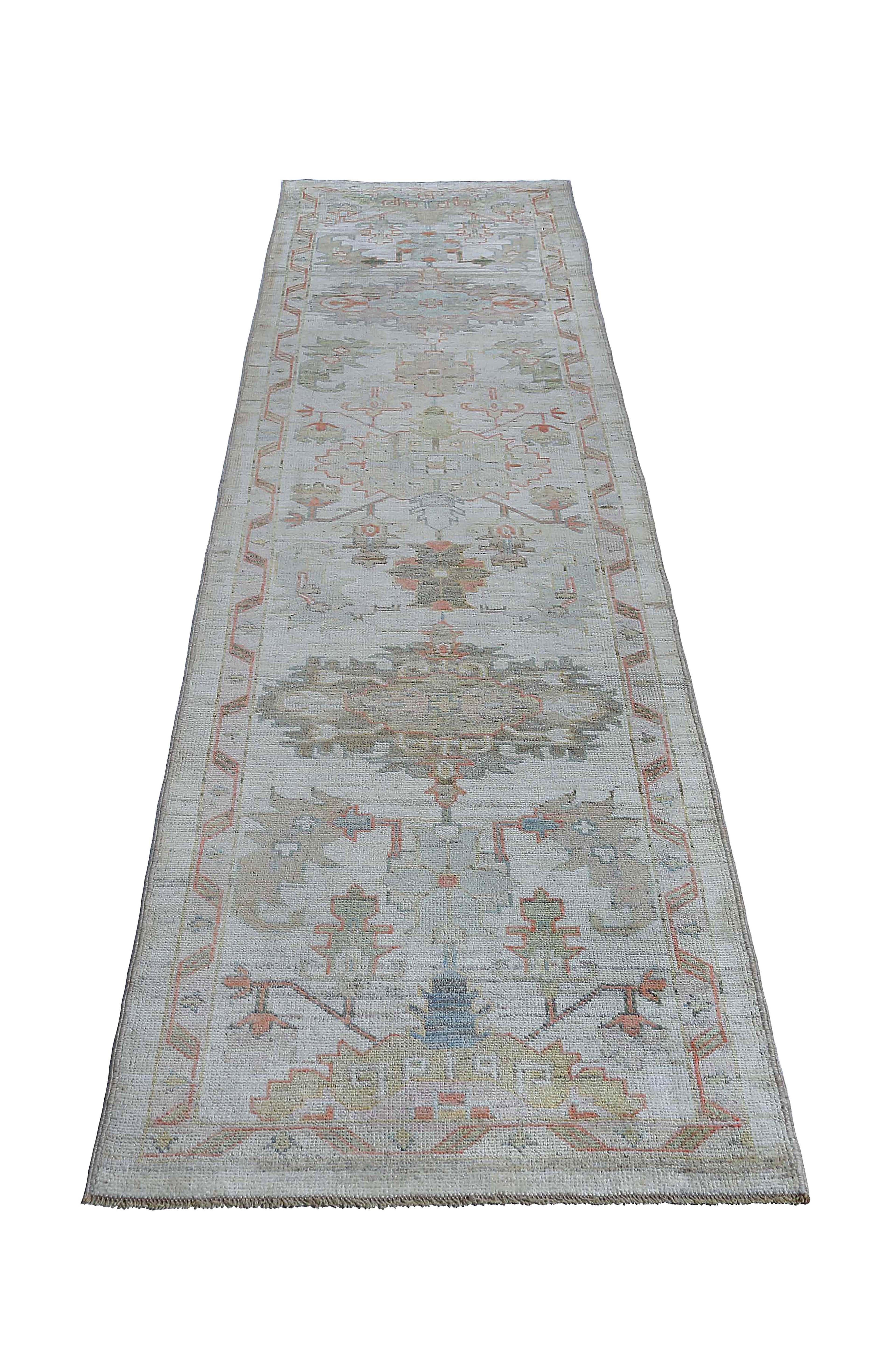 New Oushak Runner with Light Tones In New Condition For Sale In Dallas, TX