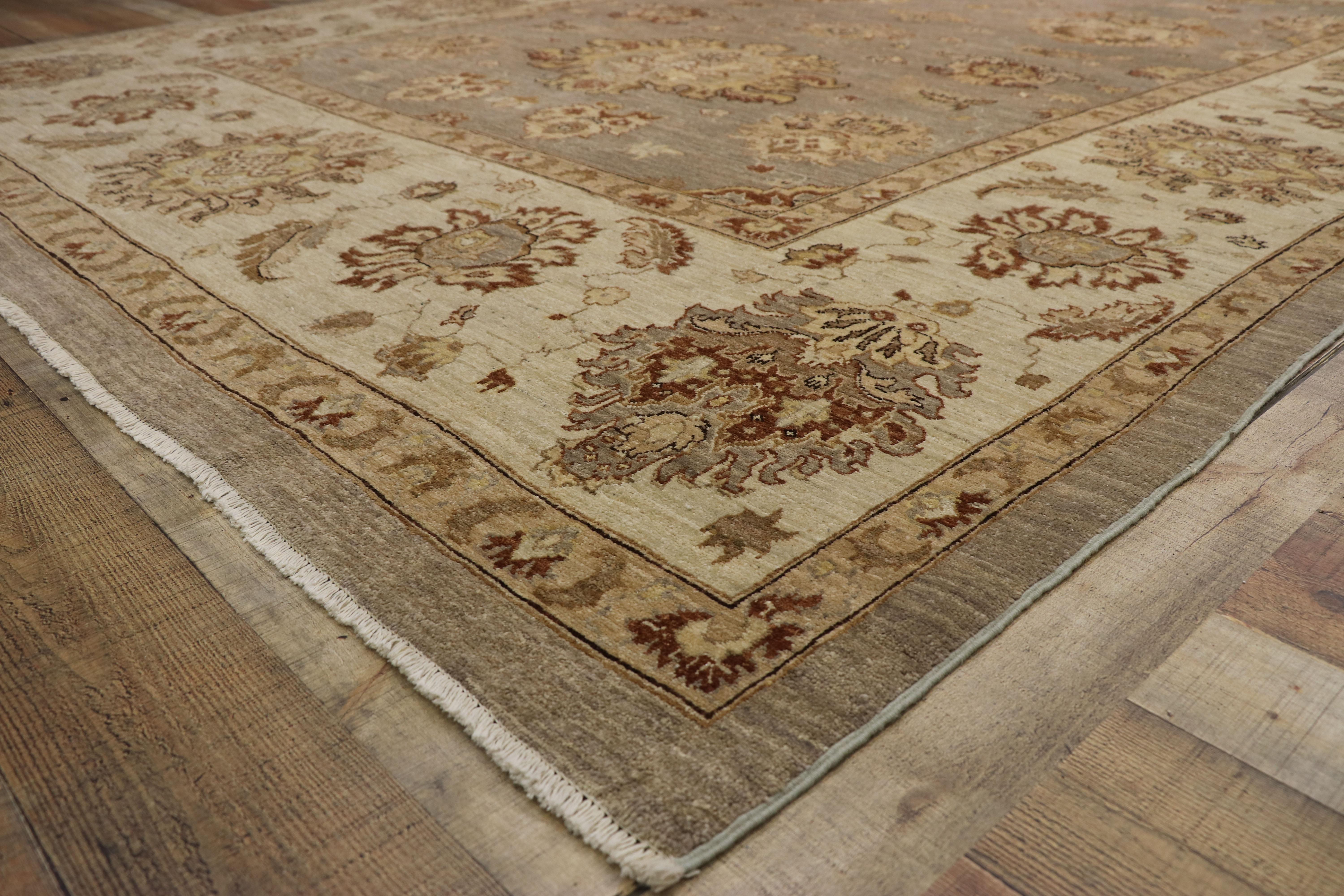 Hand-Knotted New Oushak Transitional Area Rug with William and Mary Style For Sale