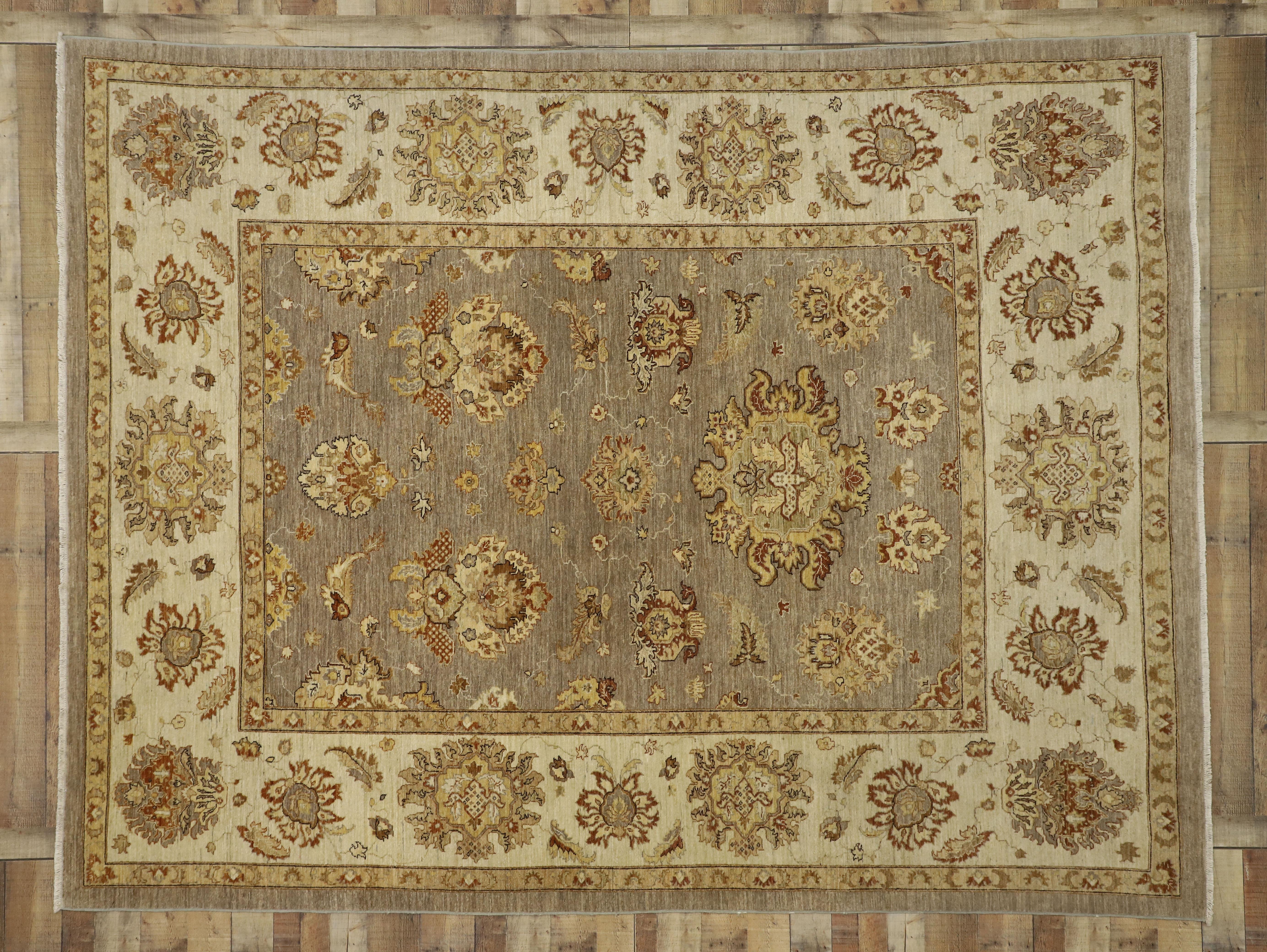 Contemporary New Oushak Transitional Area Rug with William and Mary Style For Sale