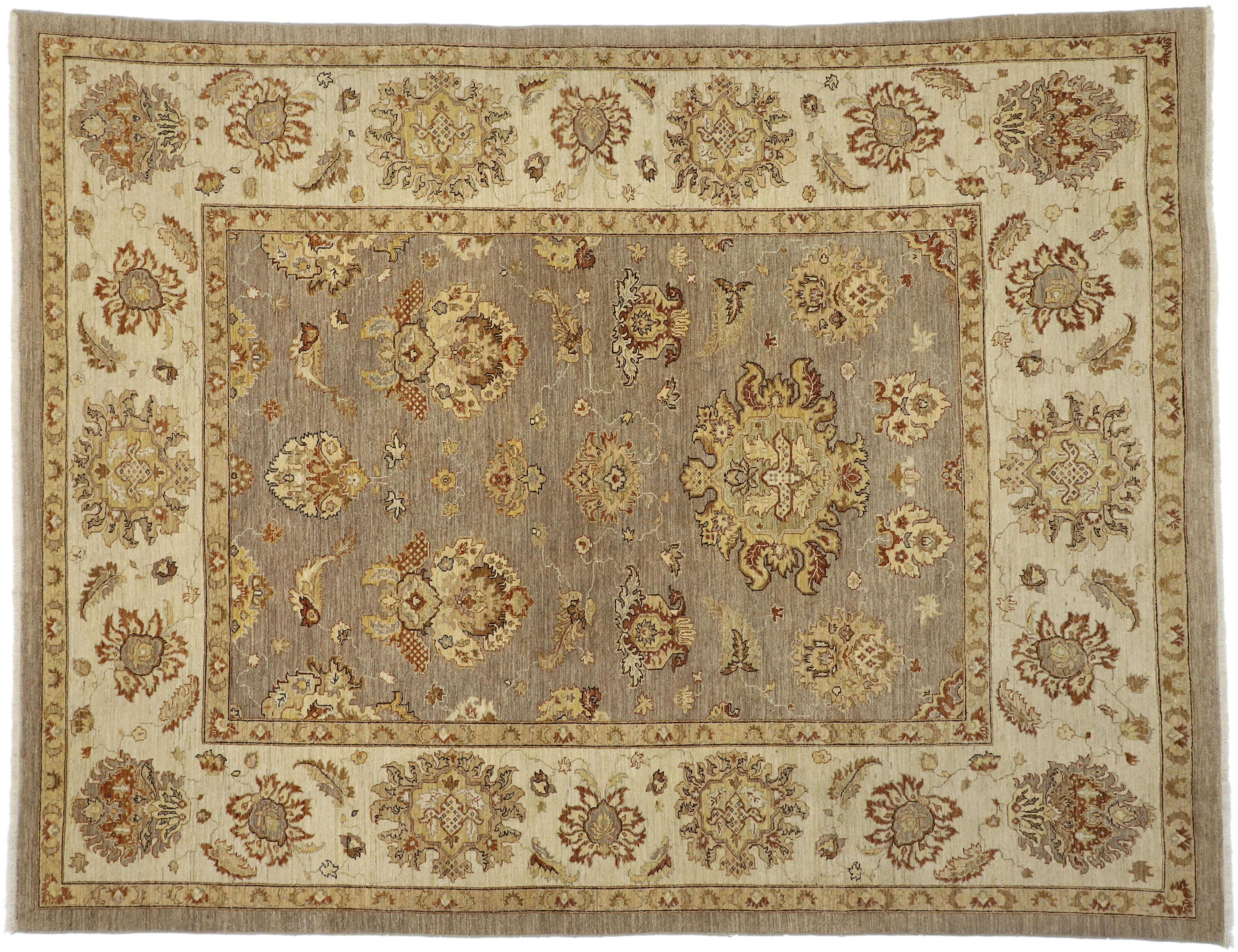 Wool New Oushak Transitional Area Rug with William and Mary Style For Sale
