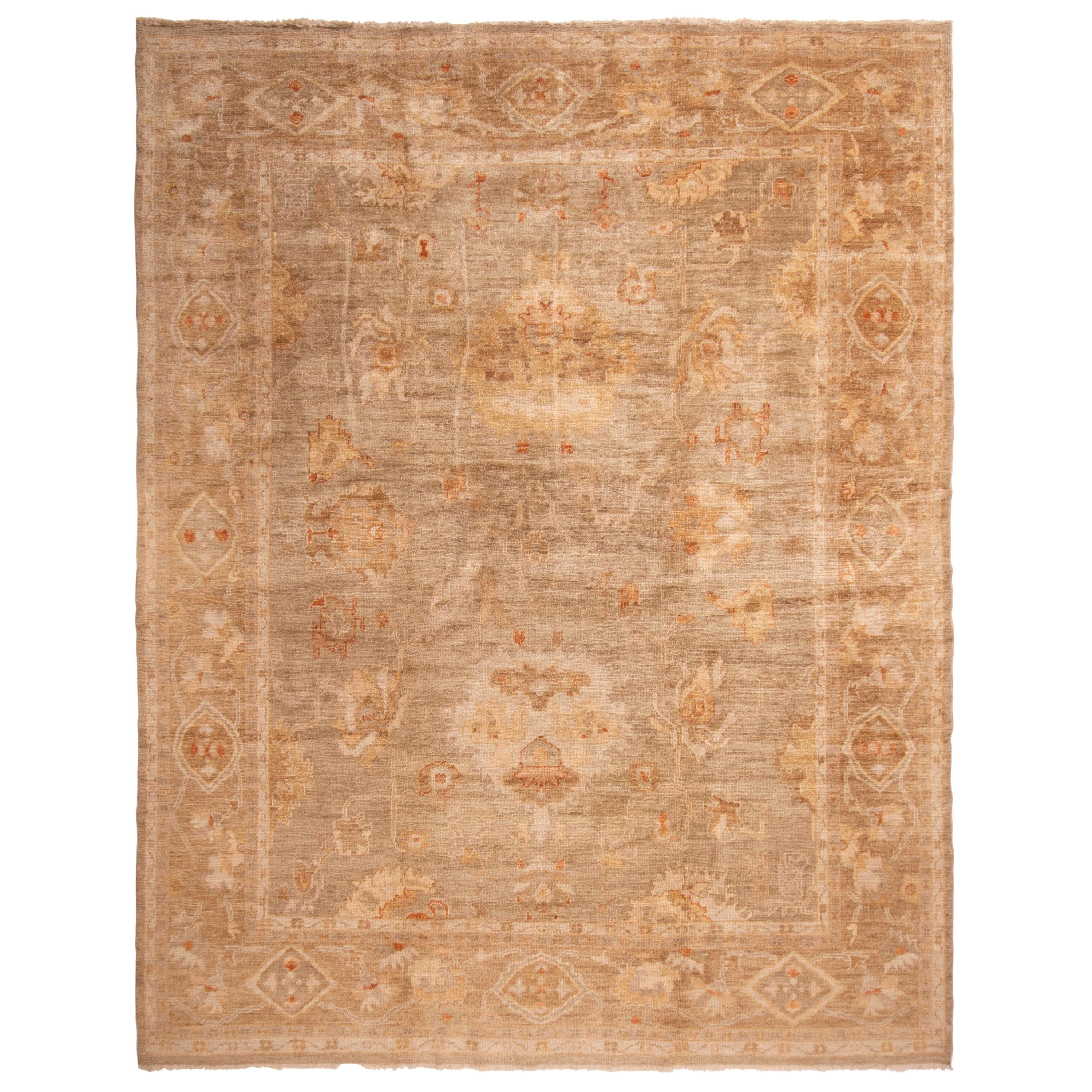 Rug & Kilim's New Oushak Transitional Brown Wool Floral Rug with 19th Century  For Sale