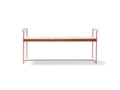 Banc moderne du 21e siècle avec structure en acier peint et assise en cuir de peau