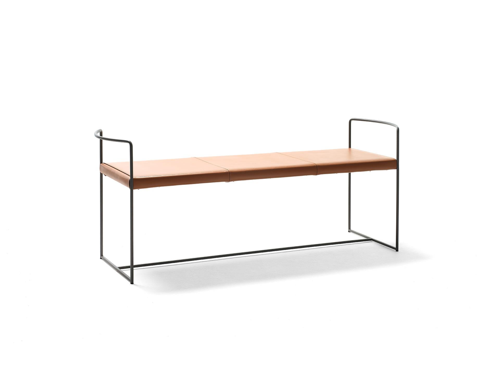 Italian 21st Century Modern Bench With Painted Steel Structure And Hide Leather Seat For Sale