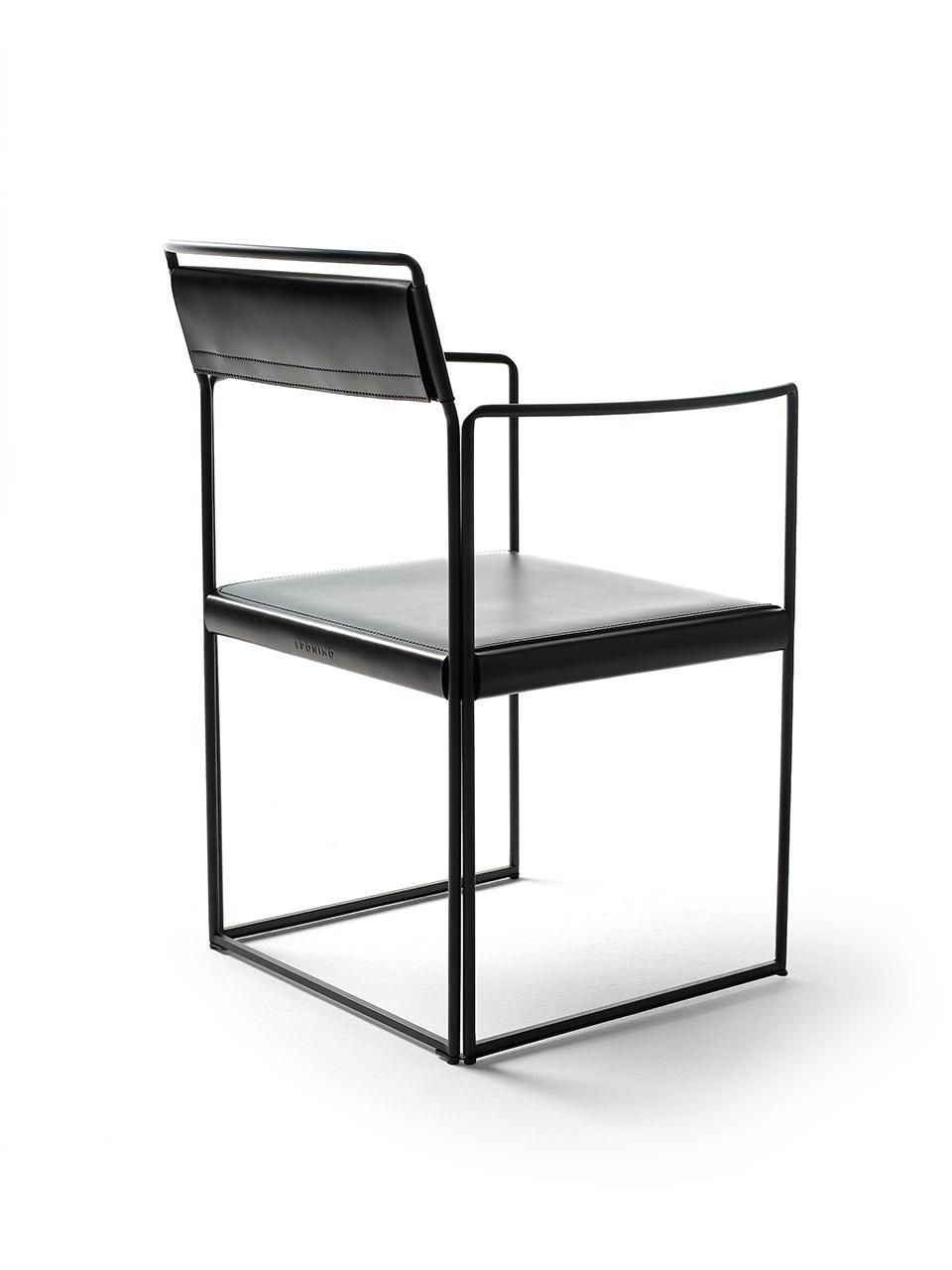 21st Century Modern Chair With Painted Steel Structure And Hide Leather Seat In New Condition For Sale In Milan, IT