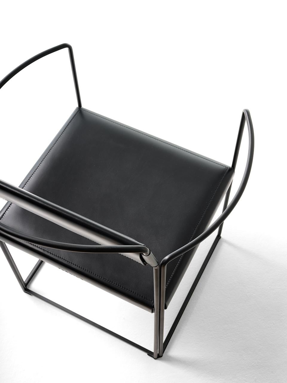 Contemporary 21st Century Modern Chair With Painted Steel Structure And Hide Leather Seat For Sale
