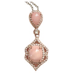 New Oval Pink Topaz Cabochon 14k Rose Gold Plated Sterling Silver Necklace