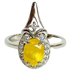 New Oval Yellow Sapphire and Cz 14k White Gold Plate Sterling Ring
