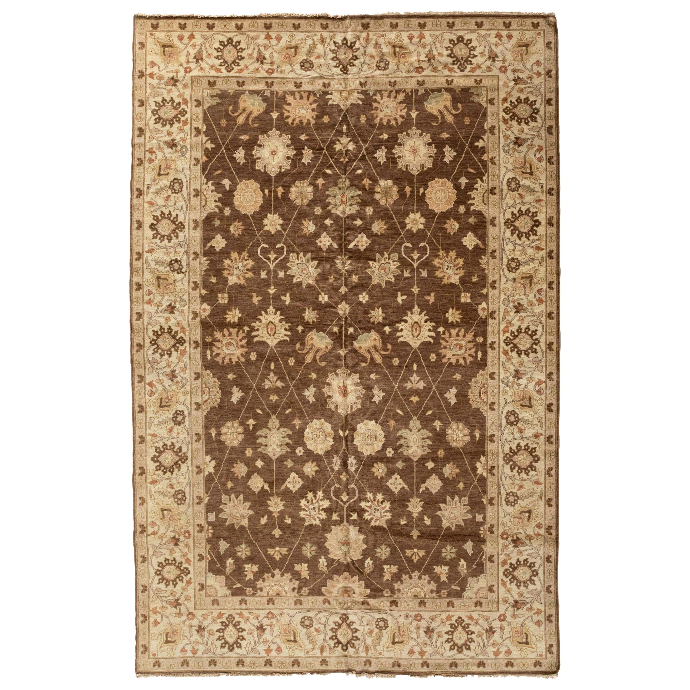 New Oversize Large Brown Ivory Egyptian Rug Rug Persian Sultanabad Rugs Area Design in vendita