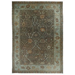 New Oversize Turkish Oushak Rug with Brown and Green Floral Details