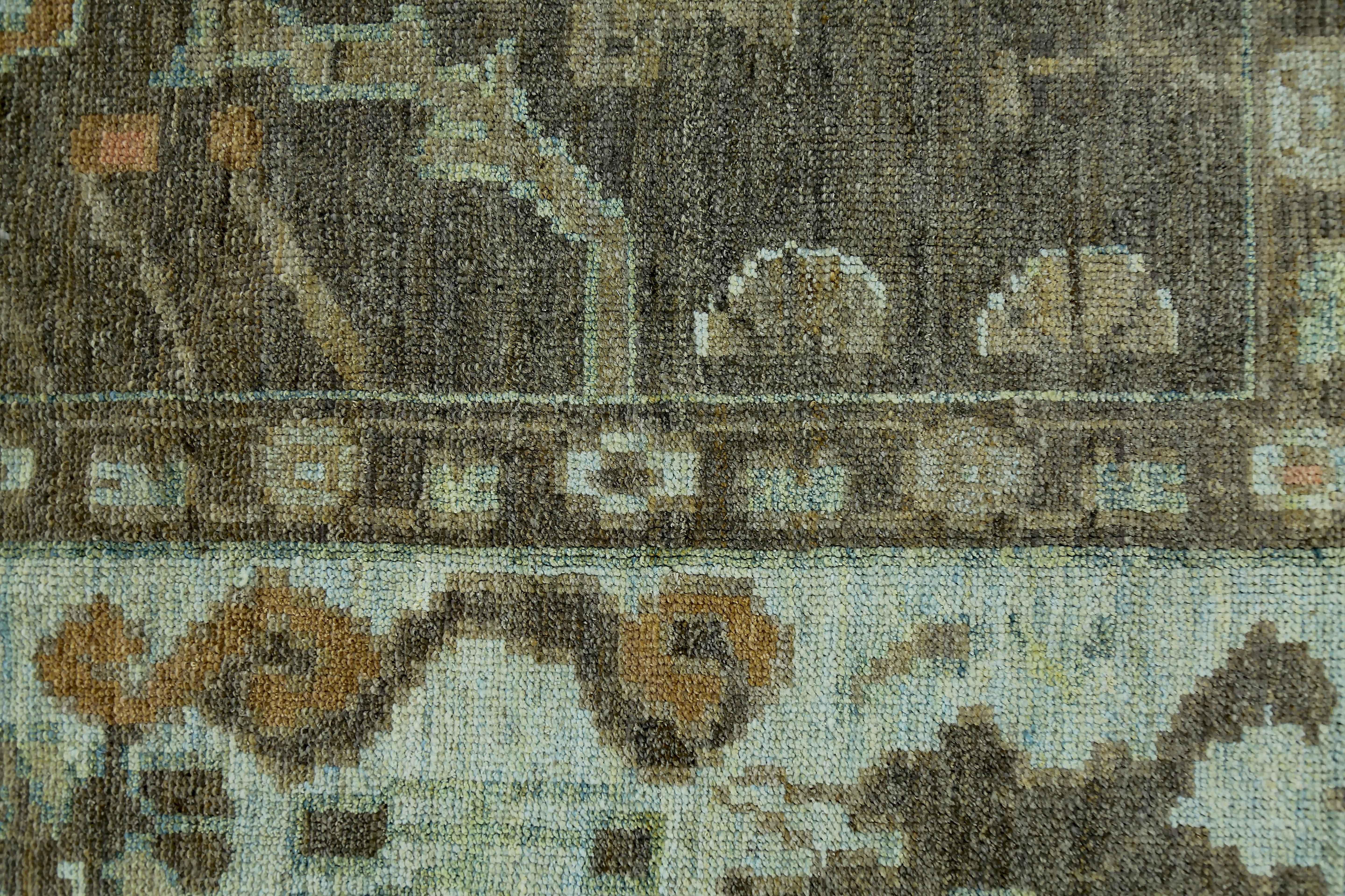 Contemporary New Oversize Turkish Oushak Rug with Brown and Green Floral Details For Sale