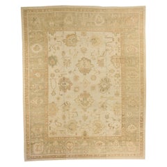 New Oversize Turkish Oushak Rug with Ivory and Beige Floral Field