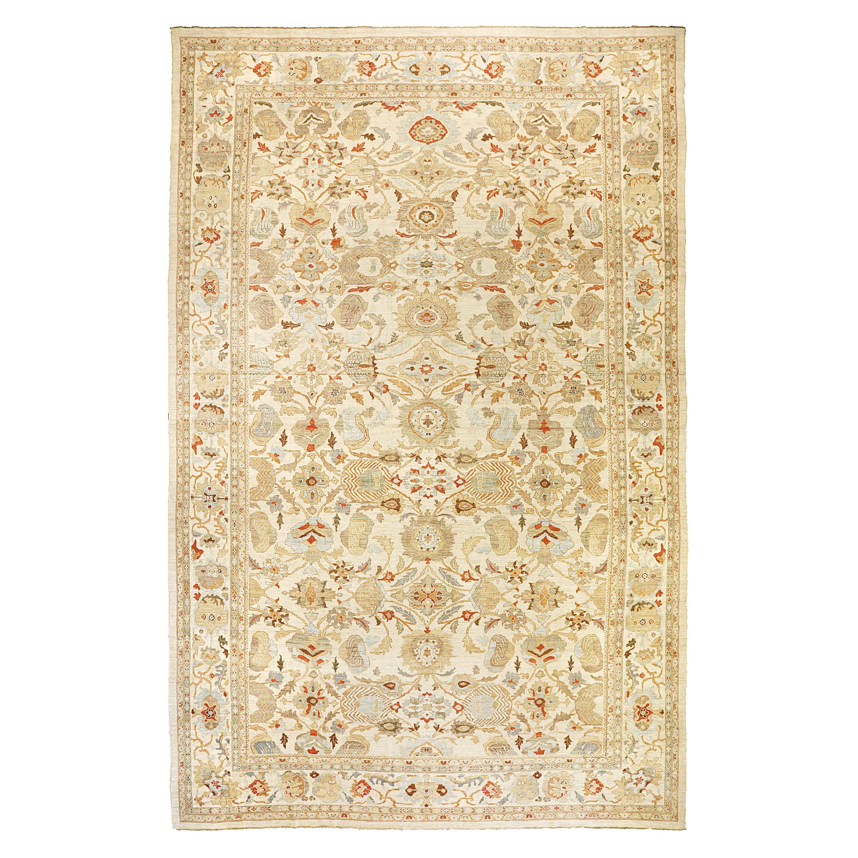 New Oversize Turkish Sultanabad Rug with Brown and Beige Botanical Details