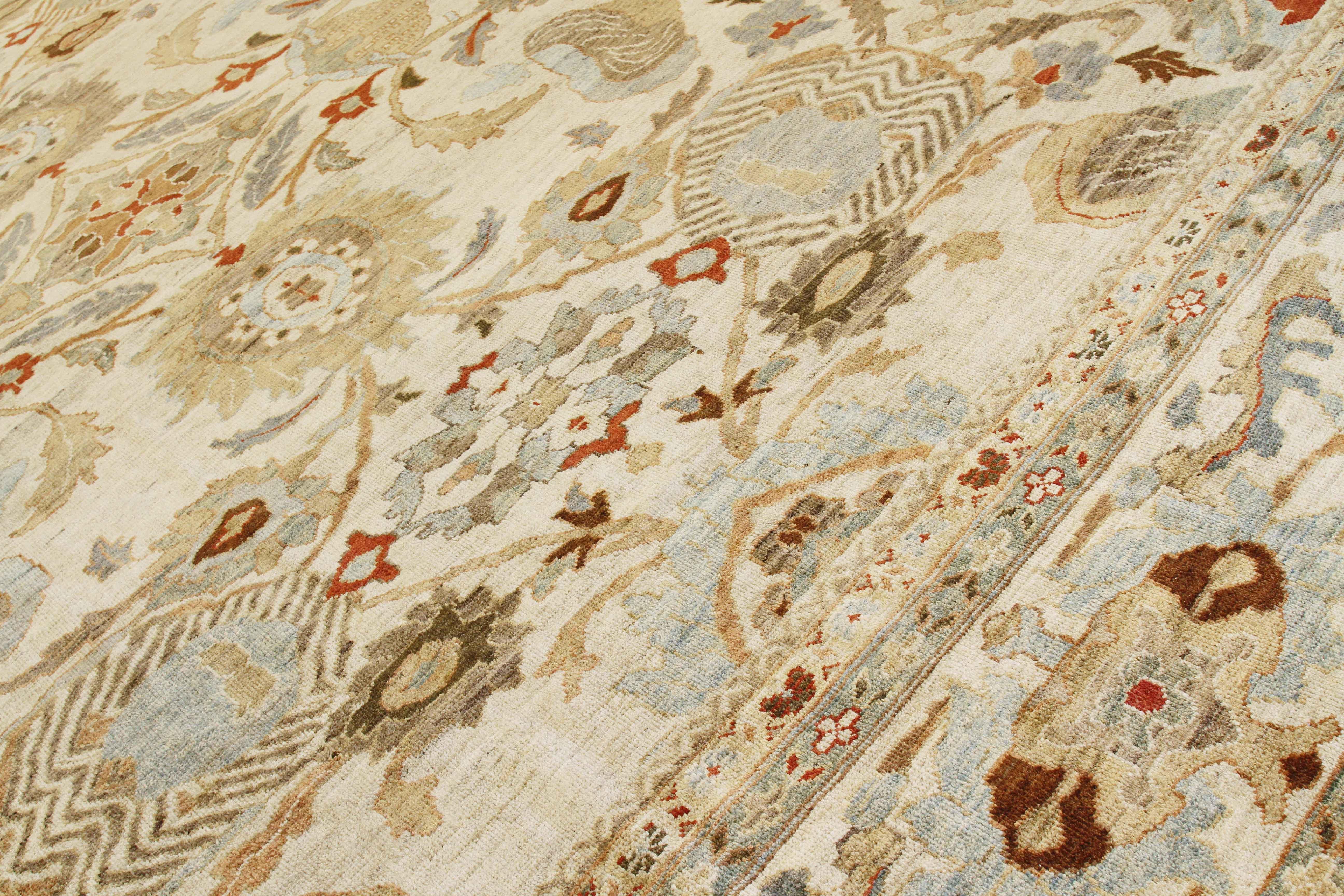 Hand-Woven New Oversize Turkish Sultanabad Rug with Brown and Beige Botanical Details For Sale