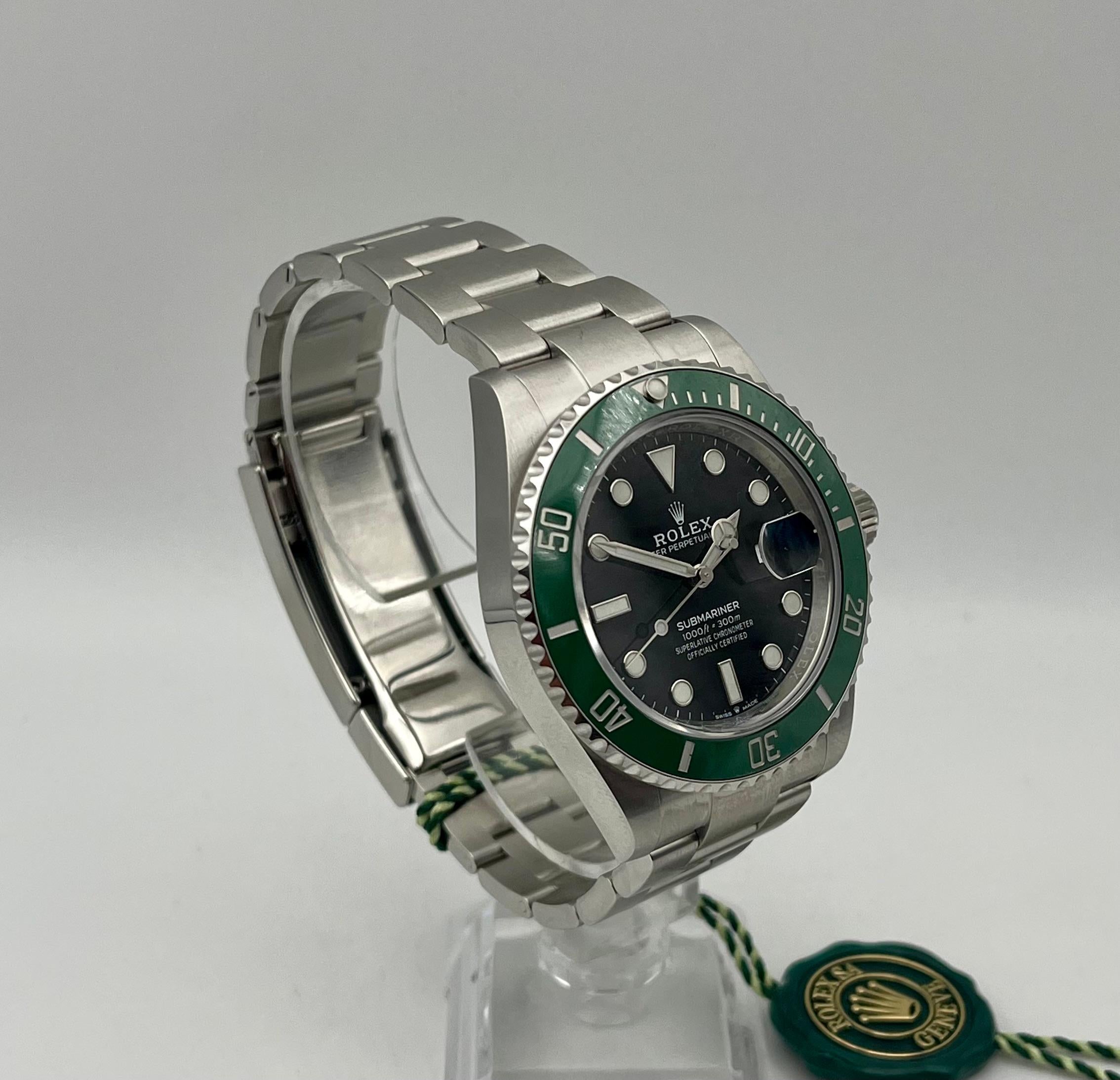 New Oyster Perpetual Rolex Submariner Kermit this piece comes with a Rolex box, papers , two year warranty and guaranteed authenticity. Rf. Number 126610LV

Just over a decade after the introduction of the Submariner diving watch, Rolex launched the