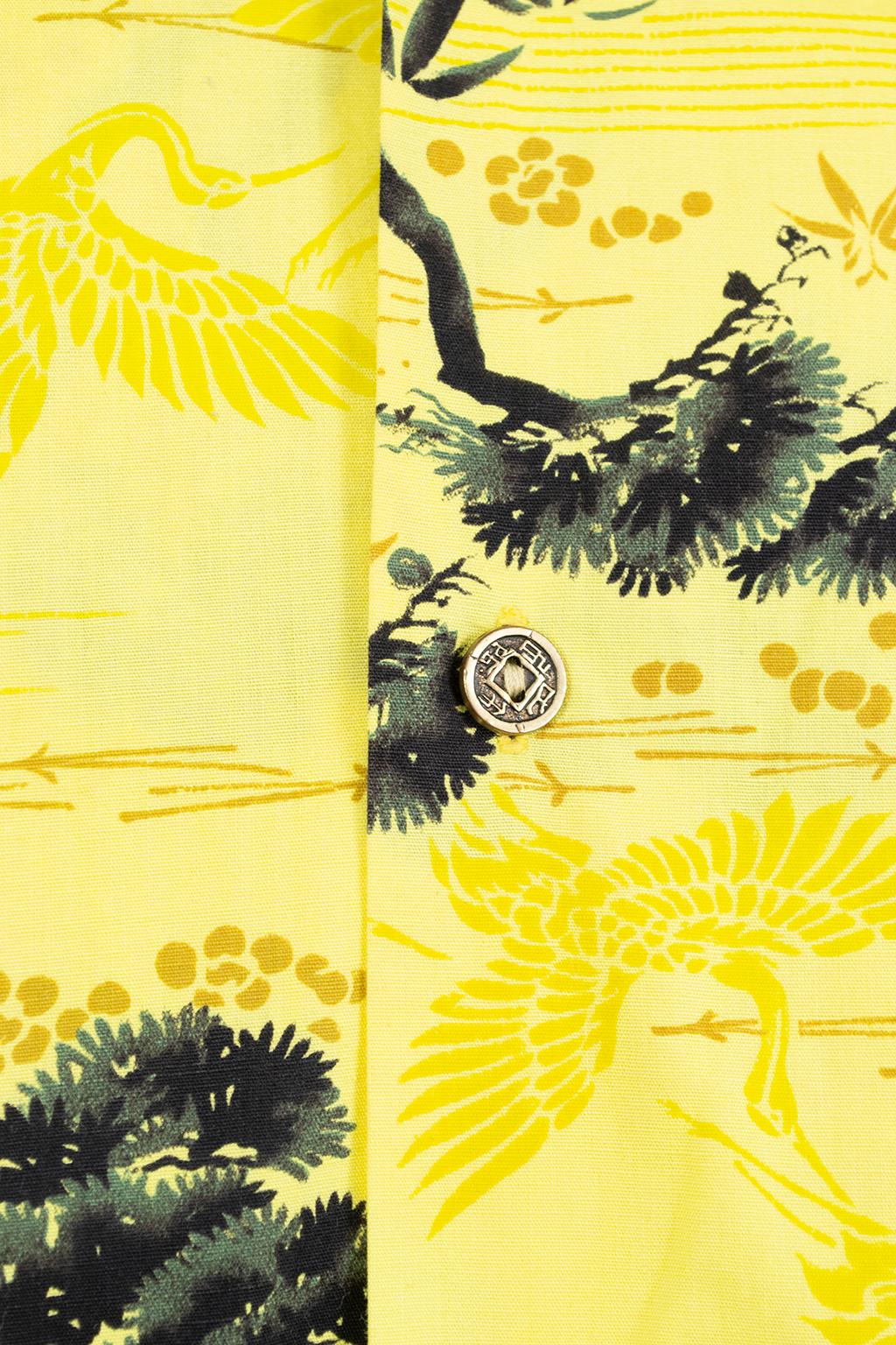 New Men's Pacific Sportswear Yellow Hawaiian Watercolor Crane Shirt – M-L, 1950s 3